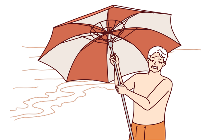 Elderly man is enjoying at beach  Illustration