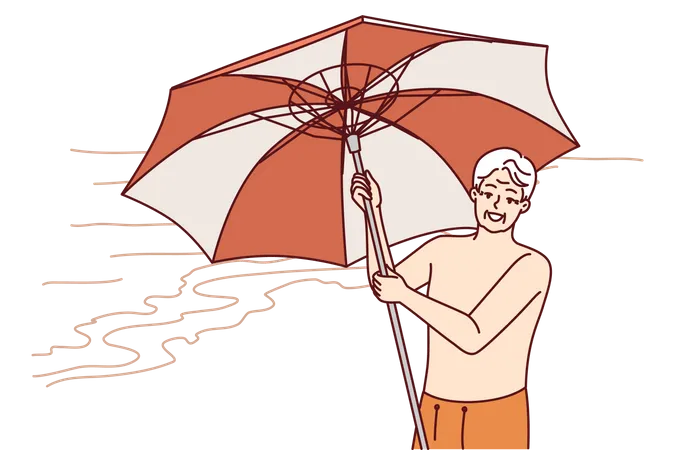 Elderly man is enjoying at beach  Illustration