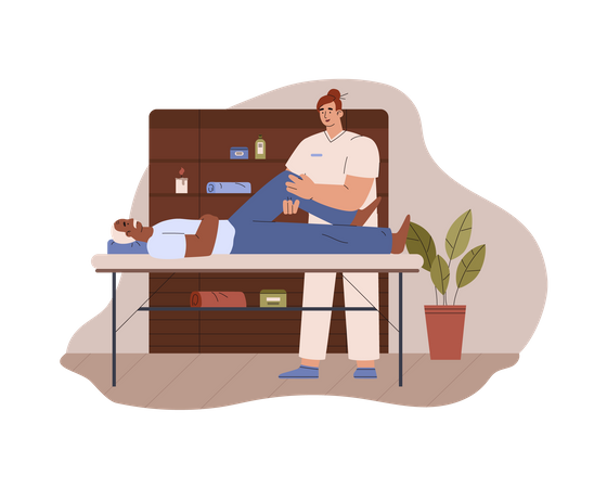 Elderly man lying on back and getting massage  イラスト