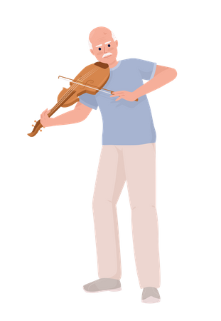 Elderly man playing violin musical instrument  Illustration