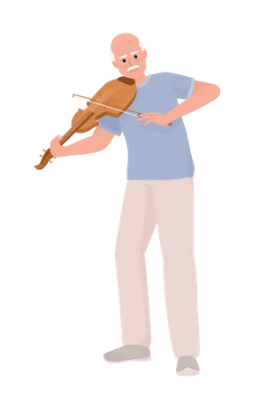 Elderly man playing violin musical instrument  Illustration