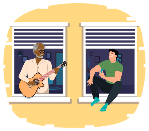 Elderly Man Plays Guitar and man listening  Illustration