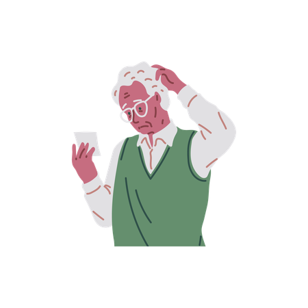 Elderly man puzzled by note  Illustration