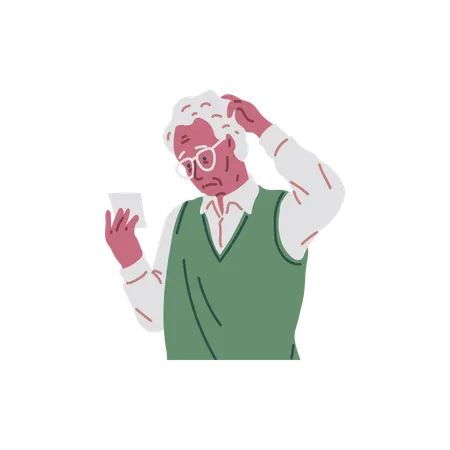 Elderly man puzzled by note  Illustration
