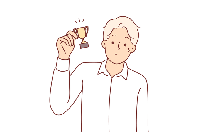 Elderly man receives small trophy cup  Illustration