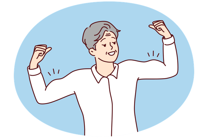 Elderly man showing muscles training and exercising  Illustration