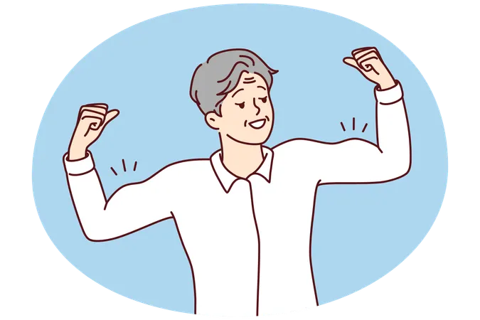 Elderly man showing muscles training and exercising  Illustration