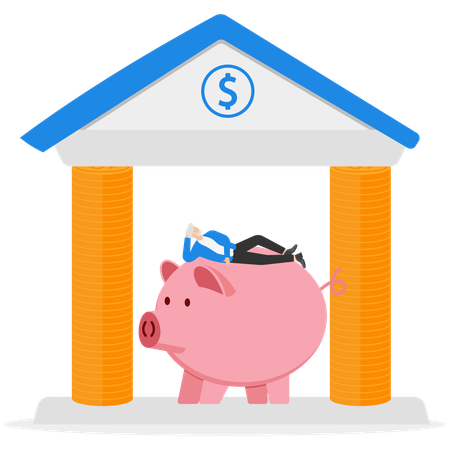 Elderly man sitting on piggy bank while doing Retirement savings  Illustration