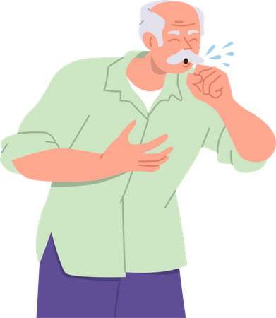 Elderly man sneezing in hand  Illustration
