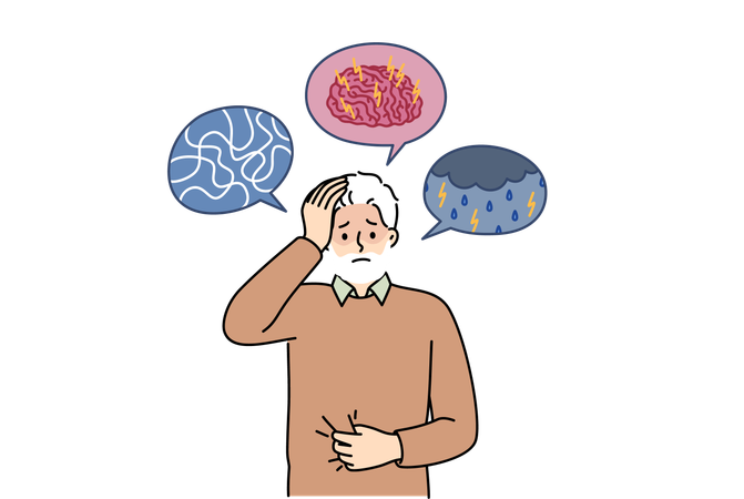 Elderly man suffering from brain disease  Illustration