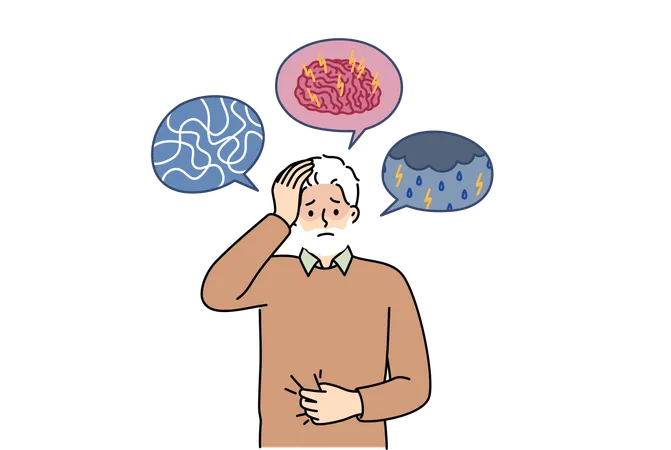 Elderly man suffering from brain disease  Illustration