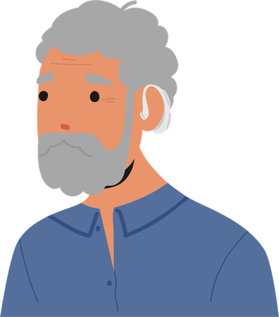 Elderly Man Wearing Hearing Aid  Illustration