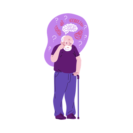 Elderly man with Alzheimer's confusion  Illustration