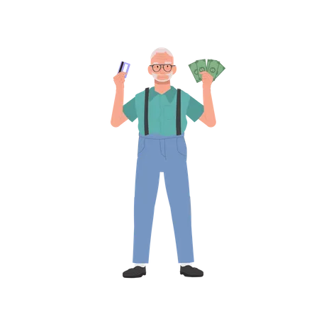 Modern Lifestyle Of Mature Shopper Concept Illustration Of Confident Elderly Man With Credit Card Flat Vector Cartoon Illustration Illustration
