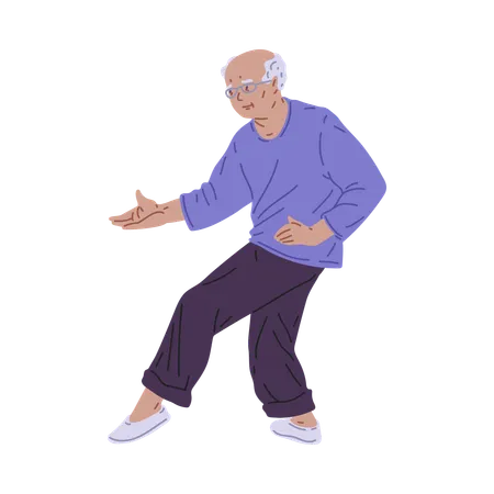 Elderly man with glasses practicing tai chi  Illustration