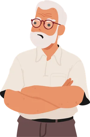 An Elderly Man With A Stern Expression Arms Crossed In Displeasure Old Male Character Conveying Frustration Or Offense Through His Body Language Cartoon People Vector Illustration Illustration