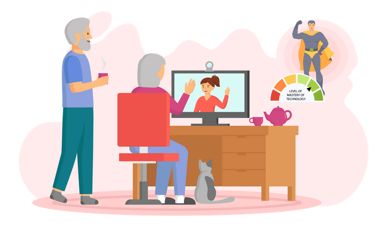 Elderly parents chatting with daughter on video call  Illustration