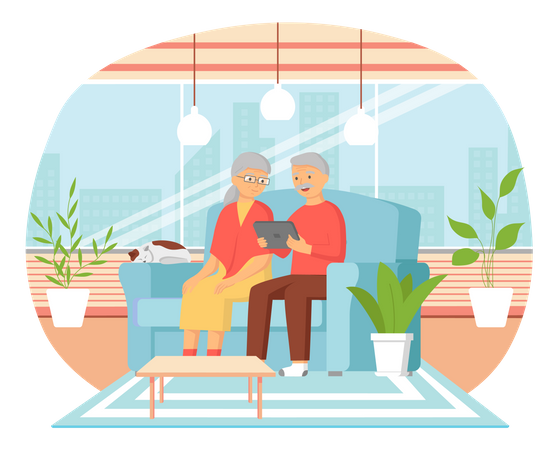 Elderly parents communicating via internet Illustration