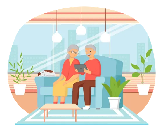 Elderly parents communicating via internet Illustration