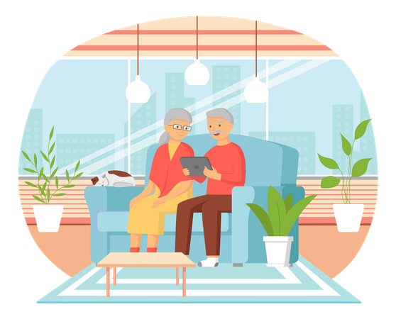 Elderly parents communicating via internet  Illustration