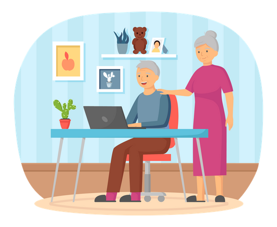 Elderly parents talking online with daughter Illustration