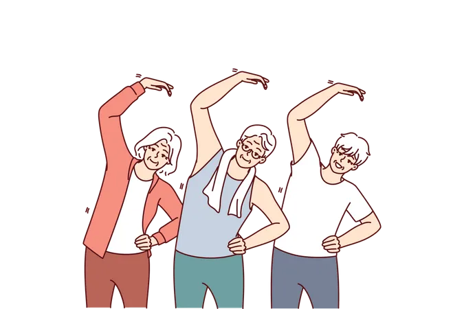 Elderly people doing morning exercise  Illustration