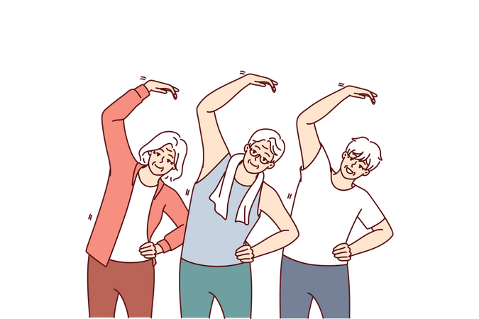 Elderly people doing morning exercise  Illustration