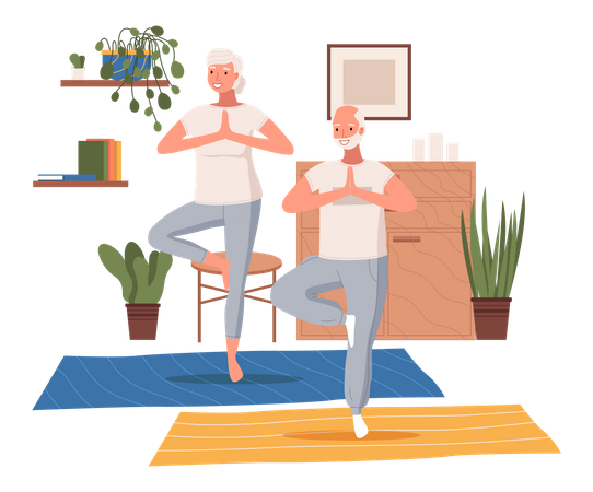 Elderly people doing yoga Illustration