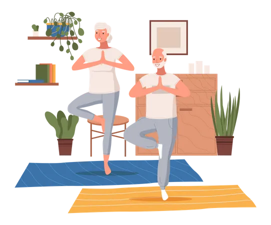 Elderly people doing yoga Illustration