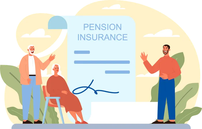 Elderly people having pension insurance  Illustration