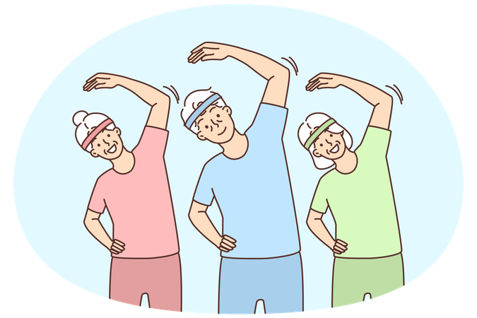 Elderly people in sportswear training together  Illustration