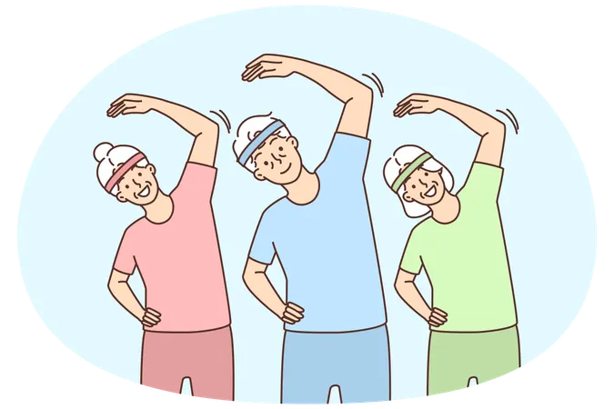 Elderly people in sportswear training together  Illustration