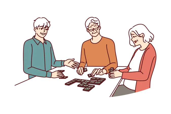 Elderly people play dominoes at nursing home  Illustration