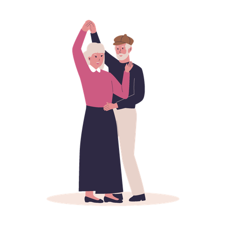 Elderly people romantic dancing  イラスト