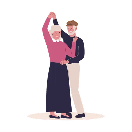 Vector Flat Of Senior Couples Dance Elderly People Romantic Dancing Vector Data Illustration Illustration