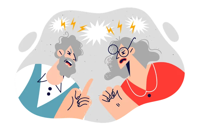 Quarrel Of Elderly People With Shouts Discussing Latest News Or Arguing About Which Political Party Is Better Quarrel Between Two Pensioners Due To Lack Of Desire To Hear Opposite Point Of View Illustration