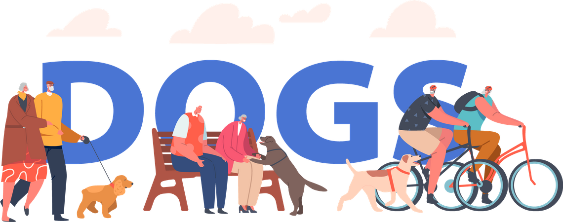 Elderly People spending time with Dog in Park  Illustration