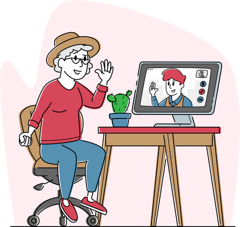 Elderly People Video Communication Illustration
