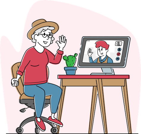 Elderly People Video Communication  Illustration