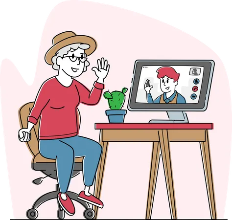 Elderly People Video Communication  Illustration