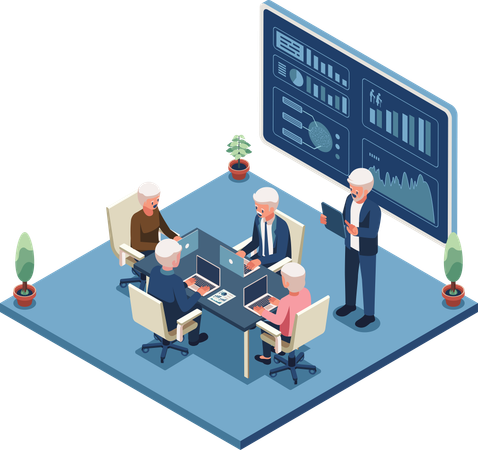 Elderly people working in office  Illustration