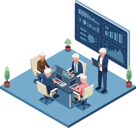 Elderly people working in office  Illustration