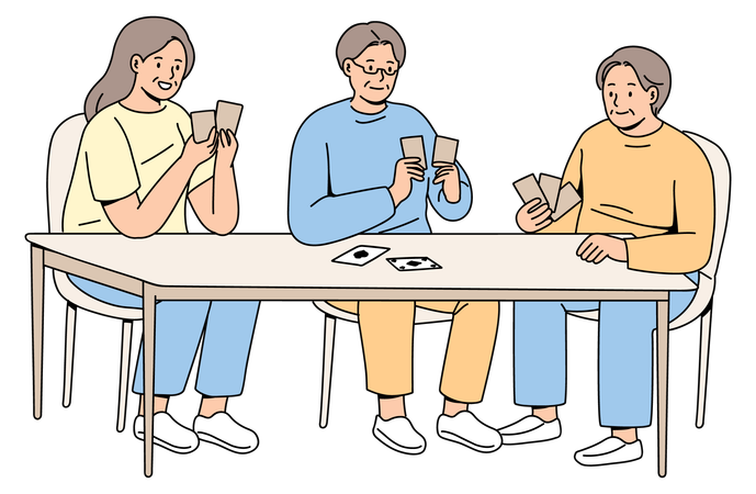 Elderly Playing Card Board Game  Illustration