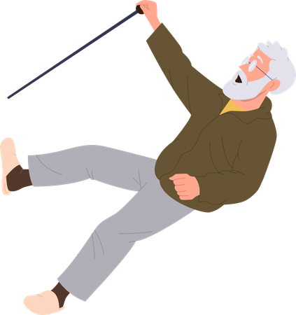 Elderly retired man with cane falling feeling dizziness  Illustration