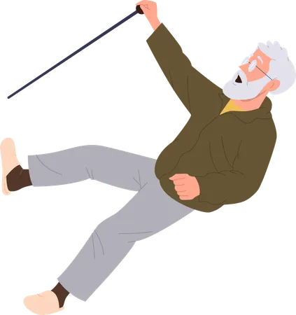 Elderly Retired Man Cartoon Character With Cane Falling Down Feeling Dizziness Slipping Or Stumbling Isolated Vector Illustration On White Background Walking Problem Dangerous Accident On Road Illustration