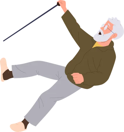 Elderly retired man with cane falling feeling dizziness  Illustration