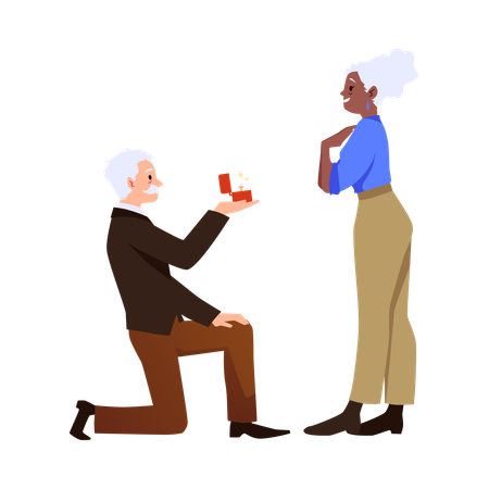 Elderly senior man makes marriage proposal  Illustration