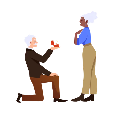 Elderly senior man makes marriage proposal  Illustration