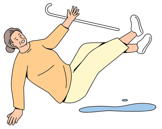 Elderly slip and falling on the wet floor  Illustration
