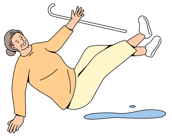 Elderly slip and falling on the wet floor  Illustration